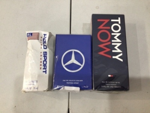 Bundle of 1 x Mercedes Benz Man Eau de Toilette 50ml Spray & 1 x Tommy Now for Men Eau De Toilette 100ml & 1 Ralph Lauren Polo Sport For Men Eau De Toilette 75ml