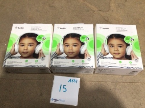 Bundle of 3 x Belkin Soundform Mini Wireless On-Ear Headphones for kids