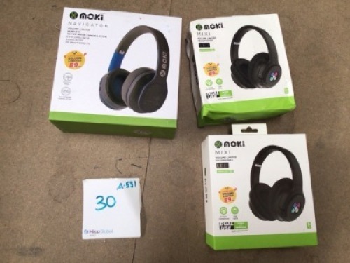 Bundle of 2 x Moki Mixi Volume Limited Headphones & 1 x Moki Navigator Volume Limited Headphones