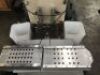 2007 MOTORISED PNEUMATIC CHOCOLATE DEPOSITING MACHINE with Twin Water Heated Mixing Bins with Horizontal Mixing Paddles, assorted Tooling, Geared Drive to 415V 3 Phase Electric Motor and Switch - 5