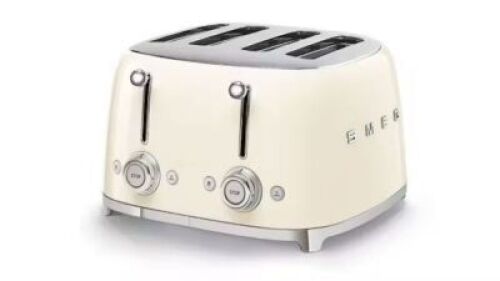 Smeg 50's Retro Style 4 Slot Wide Toaster Cream TSF03CRAU