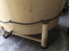 STEEL FRAMED APPROX 6,000 LITRE WATER JACKETED CHOCOLATE MIXING TANK on Stand with Overhead Motorised Agitating Impellor, Bottom Mount Product Release Valve, Control to 415V 3 Phase Electric Motor and Switch, Approx 2m High x 2m Wide - 2