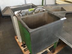 2x Assorted Stainless Steel Wash Troughs and Stainless Steel Twin Bowl Sink with Right Hand Drainer - 2