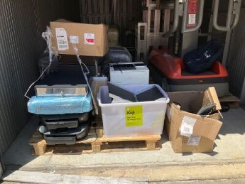 2x Broken Monitors, HP Envy Photo 6220, HP Envy Photo 5640, 3x personal heater, Bundle of cable and charger, Bundle of keyboard and mouse, 4x cash drawer
