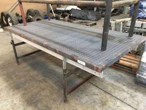 Heavy Duty Framed Steel Checkerplate Work Bench 2400mm x 1200mm and 2 Assorted Heavy Duty Steel Framed Tables