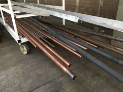 Pallet Comprising Copper Tank 600 x 650 x 450, Assorted Copper Pipes, Approx 30 Lengths Assorted Size Copper Pipes and 5 Tiered Steel Framed Trolley - 2