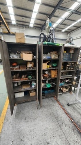 2 x Steel Cabinets, 1 x Shelving Unit & Contents