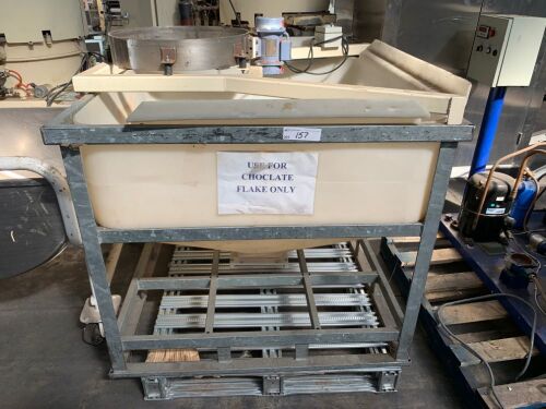 Moulded Plastic Chocolate Flake Vibratory Mixing Hopper with Control to 415V 3 Phase Electric Motor and Switch Whole Mounted on Steel Galvanised Stand