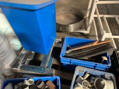 3x Bins Assorted PVC Pipe Fittings, Mesh Conveyor Belt, Steel Work Stand and Plastic Storage Bin - 2