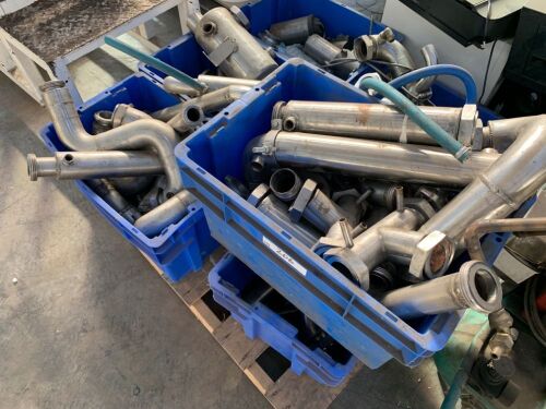 6x Bins Assorted Stainless Steel Pipe Fittings, Tube, Valves and Stainless Steel Bin