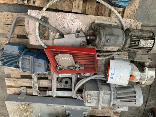 3x Assorted Electric Motors with Geared Drives and Mono Pump and Stands