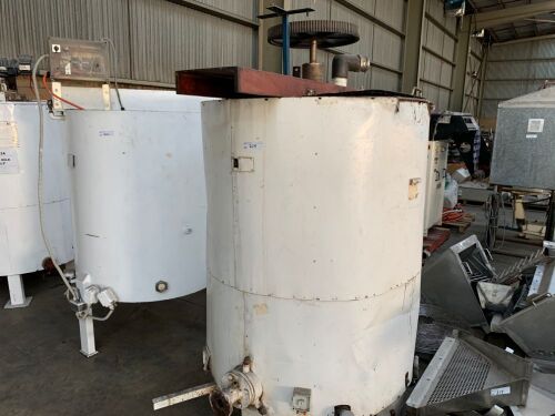 Steel Framed Jacketted Approx 2000 Litre Mixing Tank with Top Mount Agitator and Bottom Mount Outfeed Port