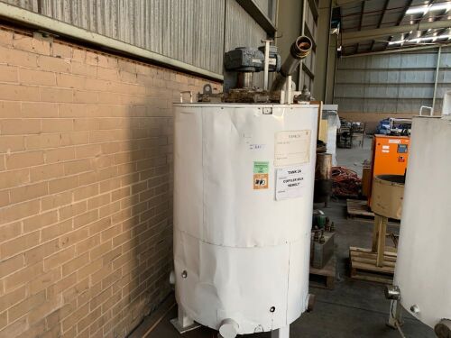 Steel Framed Jacketted Approx 1500 Litre Mixing Tank with Motorised Top Mount Agitator and Bottom Mount Outfeed Port