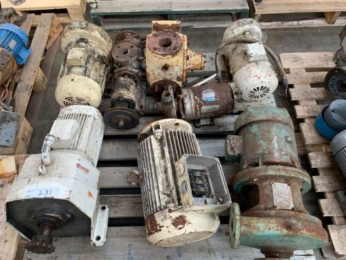 4x Assorted Electric Motors with Geared Drives, Heavy Duty Electric Motor and 3 Assorted Pump Housings