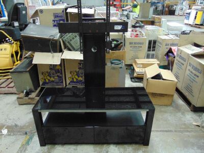 Gloss Black TV Unit w/ TV Mounting Bracket Stand - Glass Top