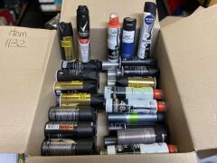 Mixed box of men’s deodorant spray, Everlast, Rexona, David Beckham & Nivea, quantity unknown.