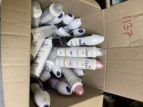 One large box containing Rexona Invisible Dry Deodarent, Dove Invinsible Dry Deodarent & Dove Invinsible Dry - Floral Touch Deodarent. Quantities Uknown.