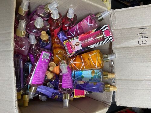 One Large Box Mixed Fragrances, Soulcal & Co Island Escape, Exotic Night, Summer Rain , Secret Sass Spell Bound & Summer Rain, 236ml and 125 ml, , SJP NYC EAU Rollerball 10ml , quantities unknown
