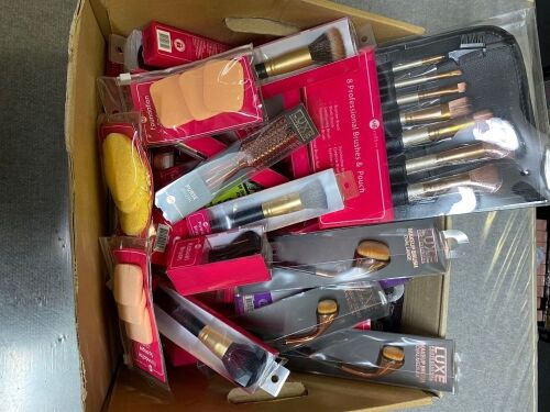 One Box various women’s make up brushes & sponges, unknown quantity.
