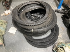 51 x Assorted Bike Tyres, Black, Rubber Material, Assorted Styles and Sizes