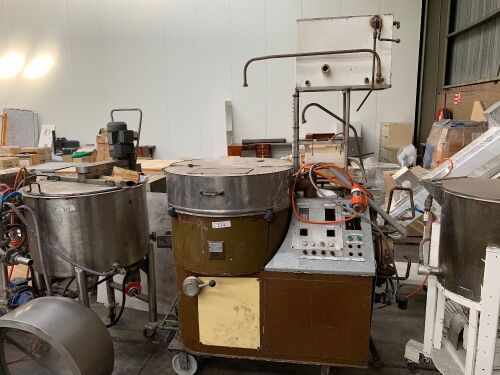 1959 SOLLICH HEAVY DUTY STEEL FRAMED MOTORISED MOBILE CHOCOLATE TEMPERING MACHINE Type: ST500, S/N: 0272 with Heated Tempering Drum, Hot Water Holding Tank, Pumps, Control to 415V 3 Phase Electric Motor and Switch