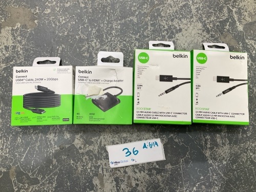 Bundle of Assorted Belkin Cables & Adaptors