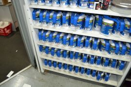Steel Framed Storage Cabinet and Large Quantity Assorted Vehicle Spray Paints