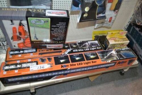 2 x Assorted LED Light Bars, Camp Shower, Window Shades, Radiator Protectors