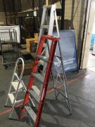 3 x Assorted Aluminium and Steel Framed Stepladders - 2