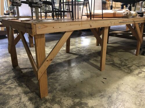 2 x Assorted Timber Framed Demountable Fabric Layout and Cutting Benches