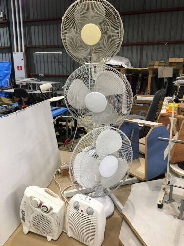 2 x Assorted Electric Fan Heaters and 3 Assorted Air Circulating Fans