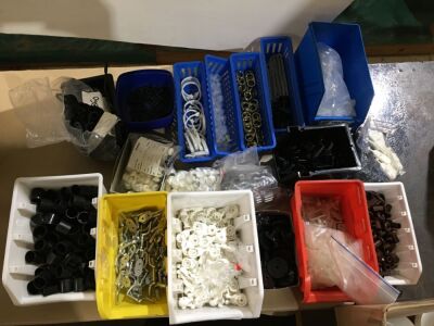 Large Quantity Assorted Tent, Awning and Annex Components including Caps, Bases, Hooks