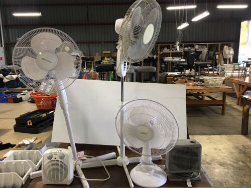 2 x Assorted Fan Heaters and 3 Assorted Air Circulating Fans