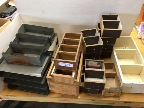 Lot Assorted Timber and Steel Storage Boxes and Trays