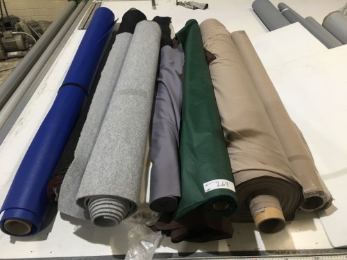 9 x Rolls Assorted Fabric Shade Cloth, Felt Lining, Padded Upholsterers Material etc