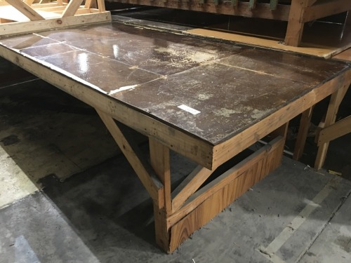 6 x Assorted Timber Framed Fabric Layout and Cutting Tables