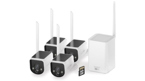 Swann MaxRanger4K Solar Security System with Longest Range Wireless and 64GB SD Card - 4 Pack