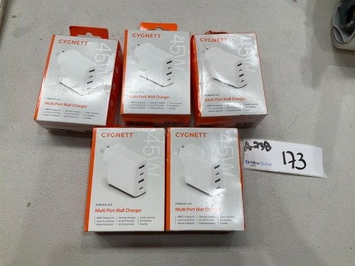 Bundle of 5 x Cygnett PowerPlus 45W Multi Port Wall Charger (White) - Total RRP $299