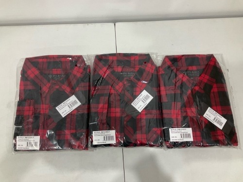 Bundle of 3 x Pilbara Collection - Flannelette Shirt Closed Front - Red/Black - RM123CSF - Size 2XL - Total RRP $89.85