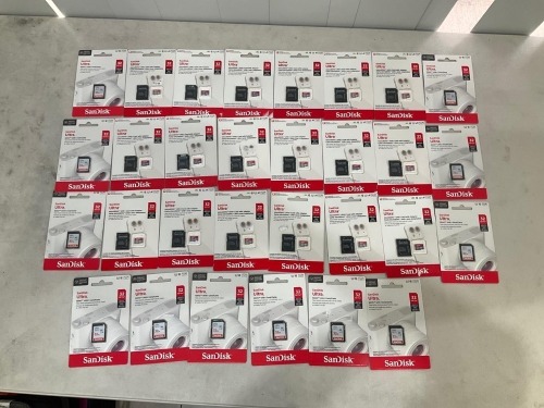 Bundle of 30 x Assorted 32GB Sandisk SD Cards