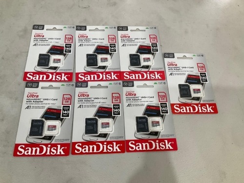 Bundle of 7 x SANDISK ULTRA 128GB MICRO SD CARD MY22