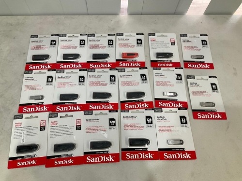 Bundle of Assorted 15 x Assorted Sandisk Ultra Flash Drives