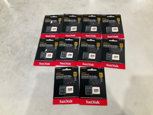 Bundle of 10 x SANDISK EXTREME 64GB MICRO SD CARD MY22