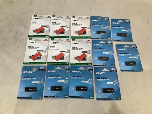 Bundle of 14 x Assorted Emtec USB Flash Drives