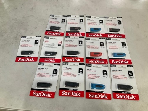 Bundle of 13 x Assorted SandDisk Ultra USB Flash Drives