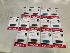 Bundle of 13 x Assorted SandDisk Ultra USB Flash Drives