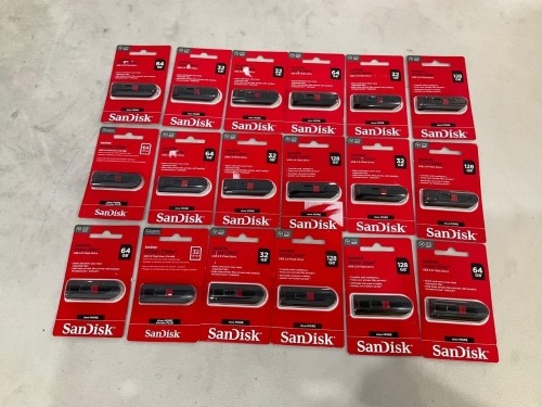 Bundle of 18 x Assorted SanDisk Cruzer Flash Drives