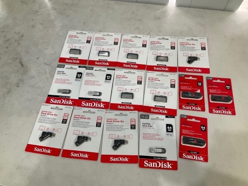 Bundle of 16 x Assorted SanDisk Flash Drives