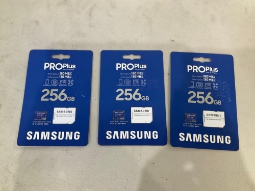 Bundle of 3 x SAMSUNG MICROSD PRO PLUS 256GB W ADAPTER