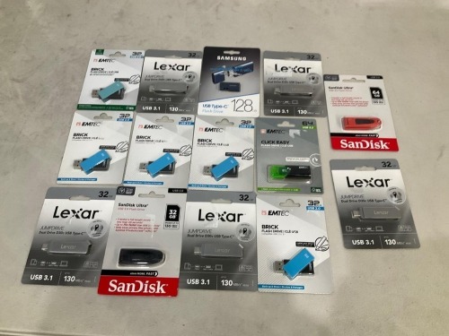 Bundle of 14 x Assorted Brand FlashDrives